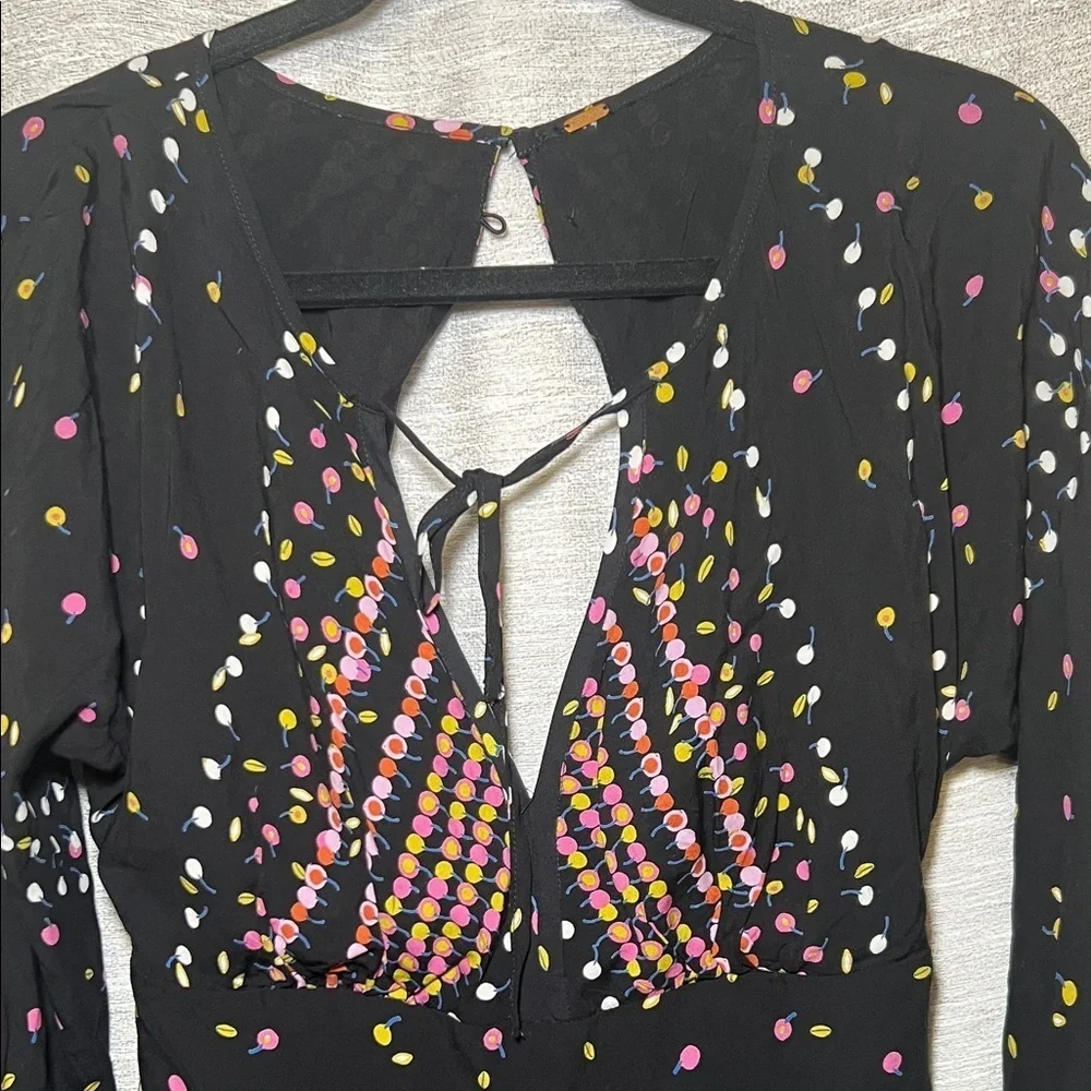 Free People Artsy Multicolor Long Sleeve Cutout Dress Size Small